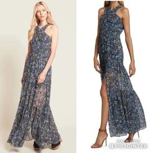 Veronica Beard Florencia Blue Floral 100% Silk Maxi Dress size 8